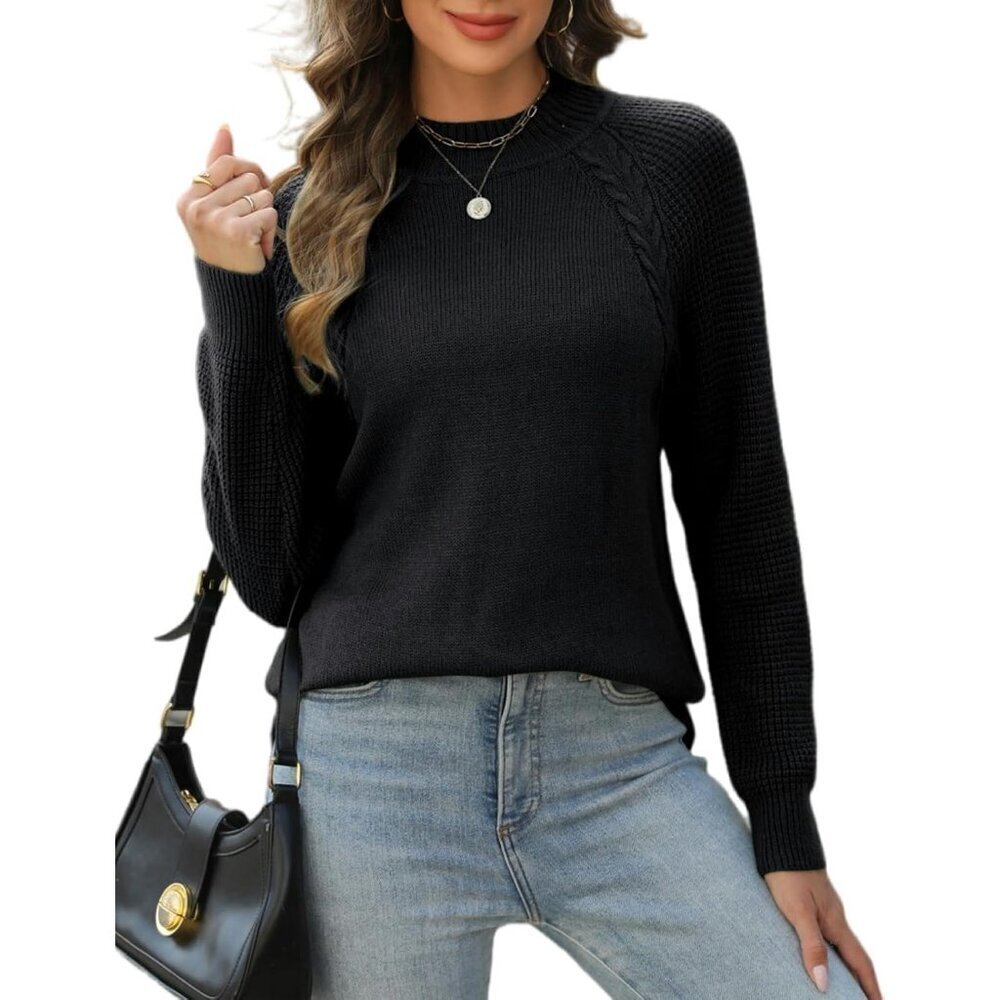 Women’s Cable Knit Sweater Crewneck Long Sleeve Fall Casual Pullover